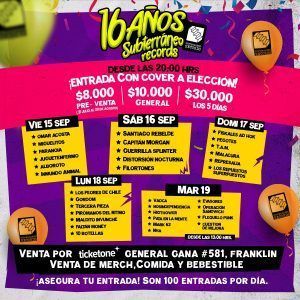 16 años de Subterráneo Records: Fiskales Ad-Hok, Peores de Chile, Santiago Rebelde, Pegotes y un centenar de bandas se juntan para shows consecutivos