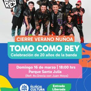Tomo Como Rey realizará concierto gratuito en Ñuñoa
